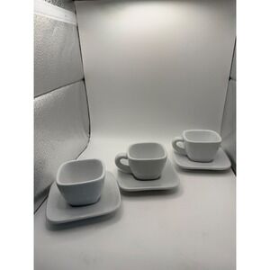 Crate & Barrel White Porcelain Square Espresso Cup & Saucer Set of 3 3oz 643-025